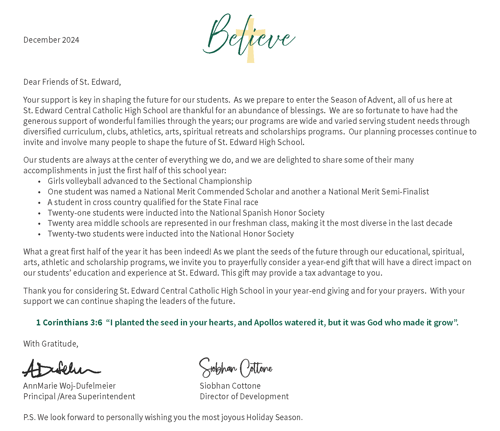 Believe St. Edward Year End Appeal